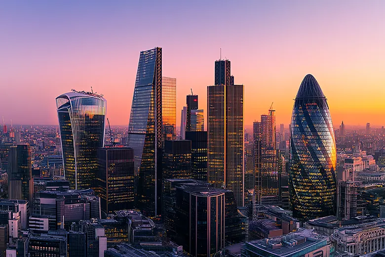 Modern office buildings in London's financial district
