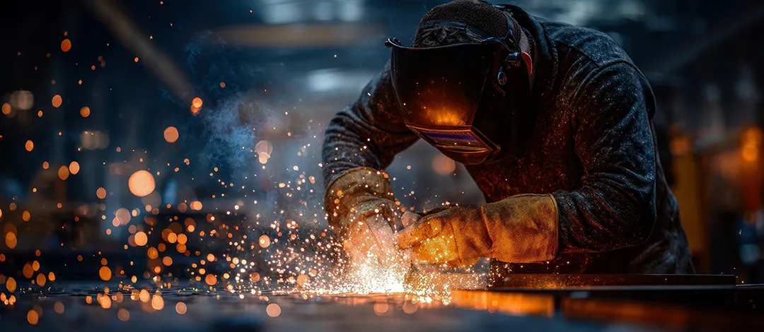 Engineer welding metal